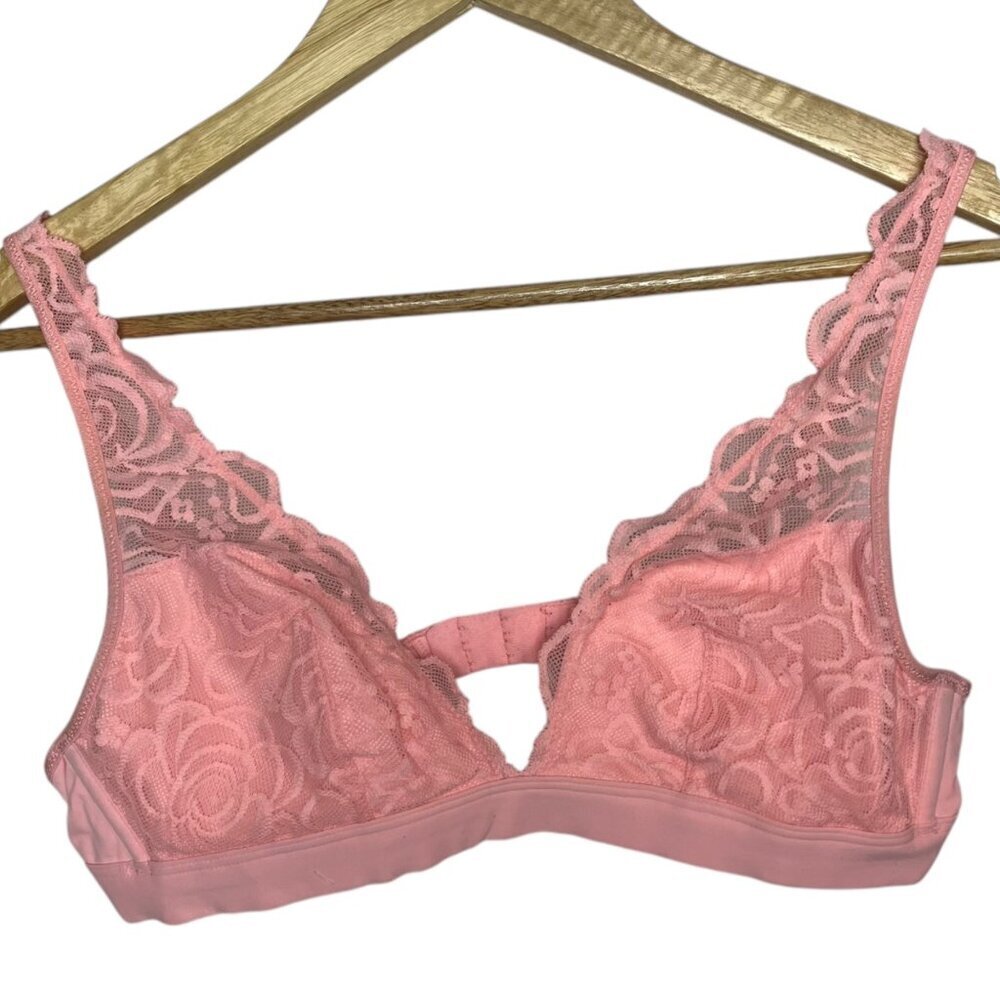 Victoria's Secret Pink Women's Medium Bralette Lace Plunge Pink Floral Feminine